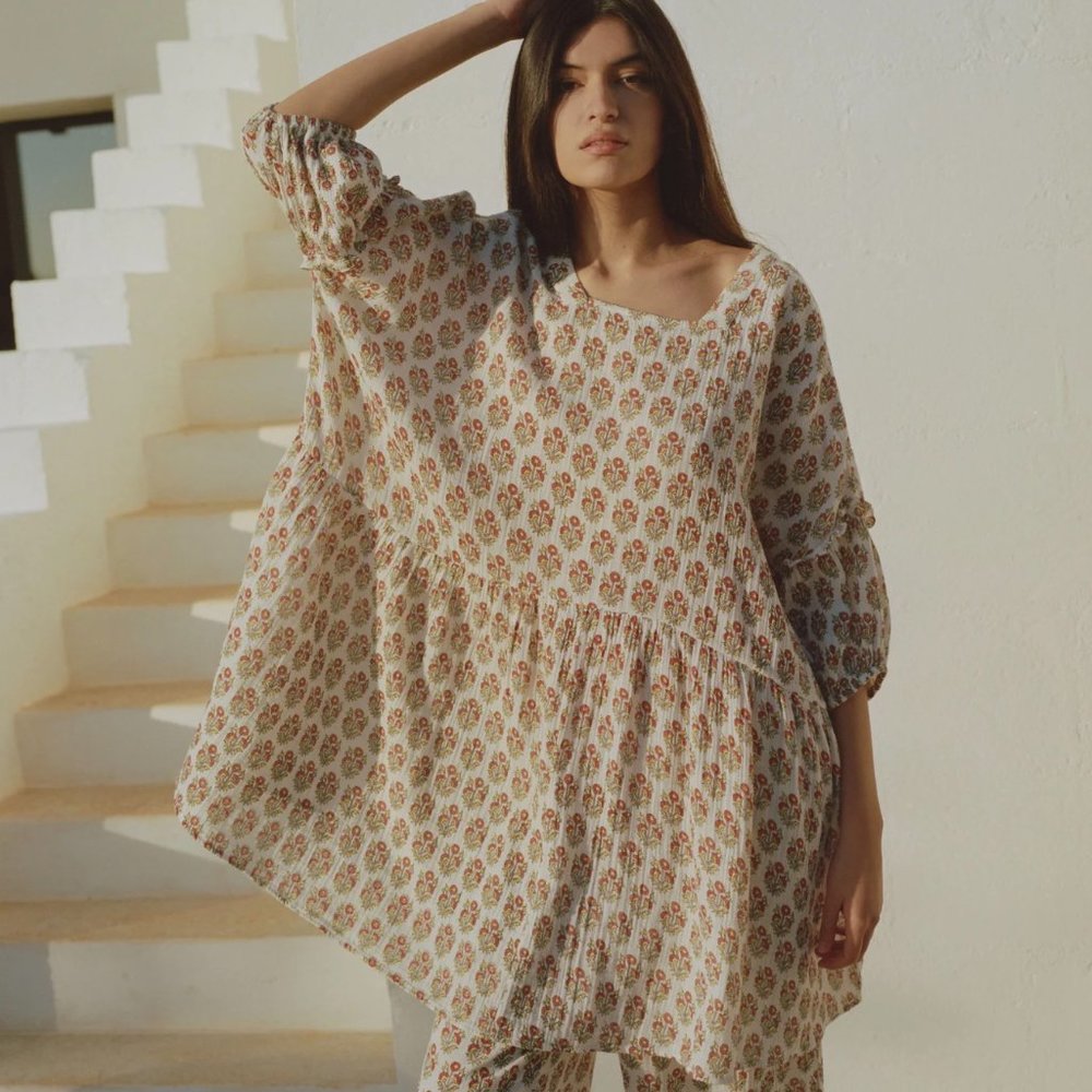 Anaak Baby Doll Block Print Dress Organic Cotton